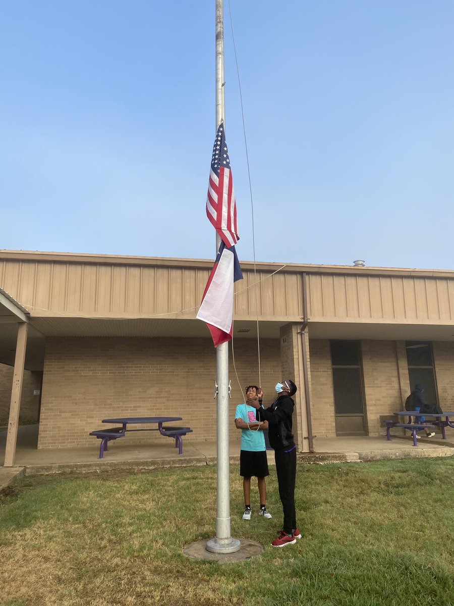 Patriotism is alive and well at L.H. Rather.  Proud of these young me for doing such a great job with our flags.
It’s a great day to be an American!