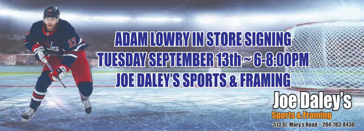 We are pleased to announce we will have Winnipeg Jets forward Adam Lowry in store for a public signing Tuesday September 13th 6-8:00PM !! joedaleysportscards.com/collections/ad…