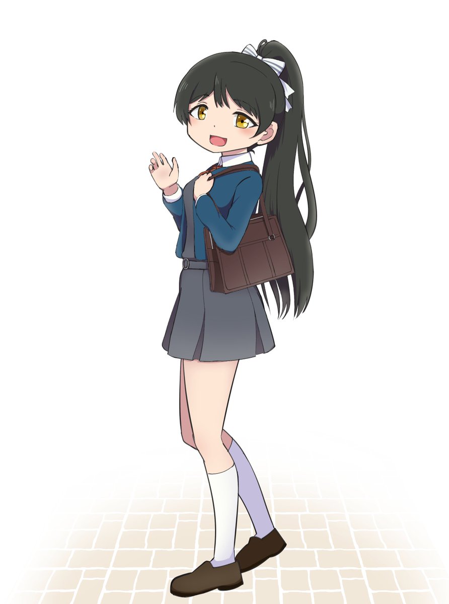 1girl solo school uniform black hair yellow eyes yuigaoka school uniform bag  illustration images