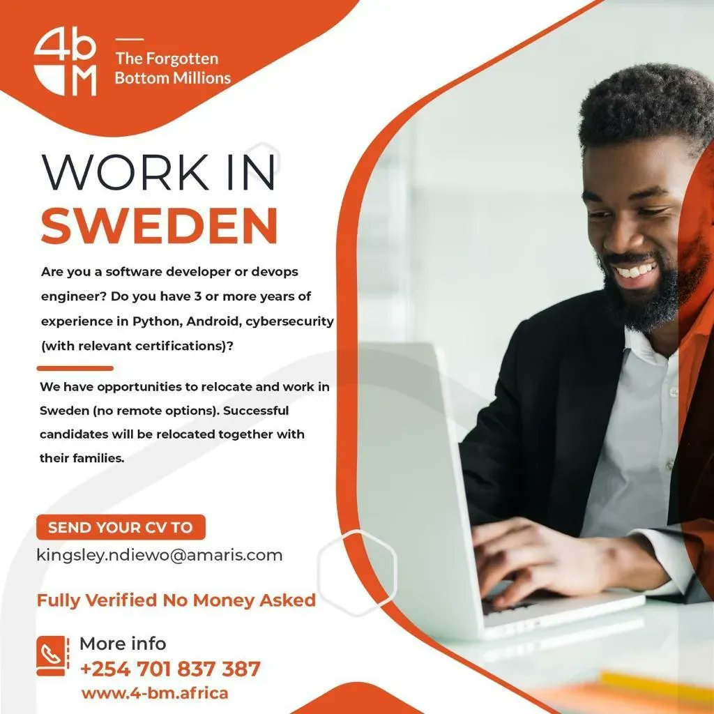 4gottenbottom's tweet image. ALL SOFTWARE DEVELOPERS GATHER.
There is an opportunity for you to work in Sweden.
#workinsweden #remotejobs #softwaredeveloping #techsavy #4BMShare.