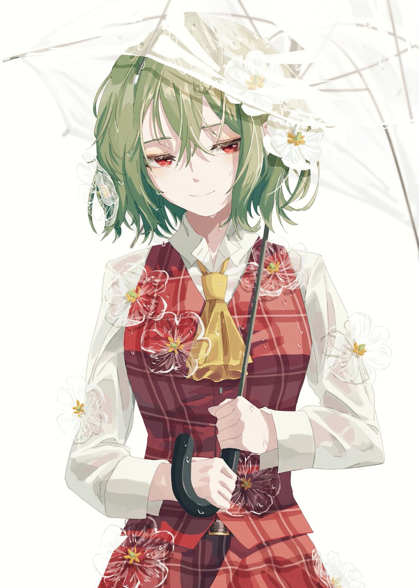 kazami yuuka 1girl solo umbrella green hair ascot flower red eyes  illustration images