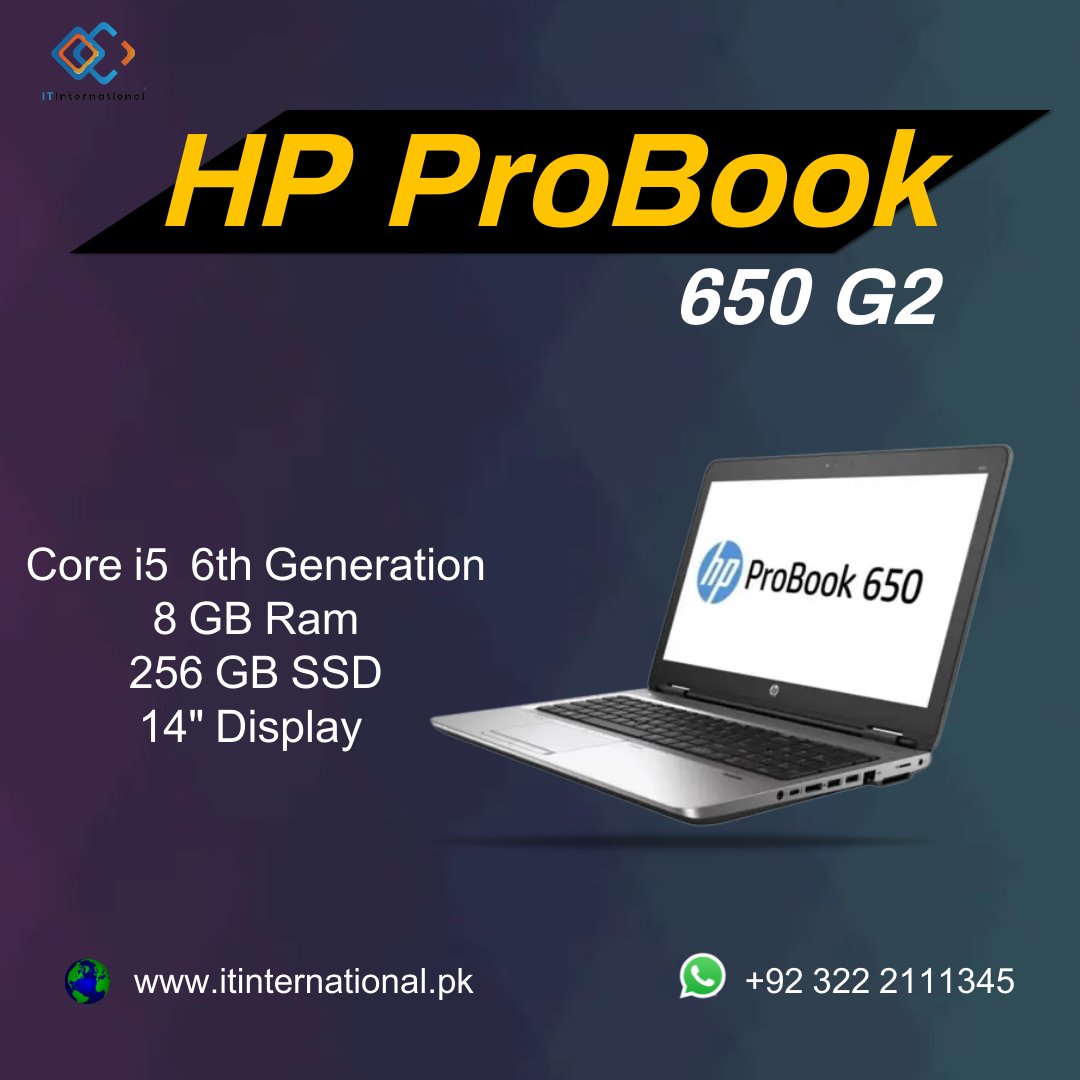 itinternation41's tweet image. Contact for Best Used &quot; HP ProBook 650 G2 &quot; with Lowest Price in Pakistan.

Contact Us:-
WhatsApp: 0322-2-111-345
Website: itinternational.pk

#HP #HPProBook #HPProBook650G2 #UsedLaptop #PriceinPakistan #bestproduct #bestprice #ItInternational #bestseller