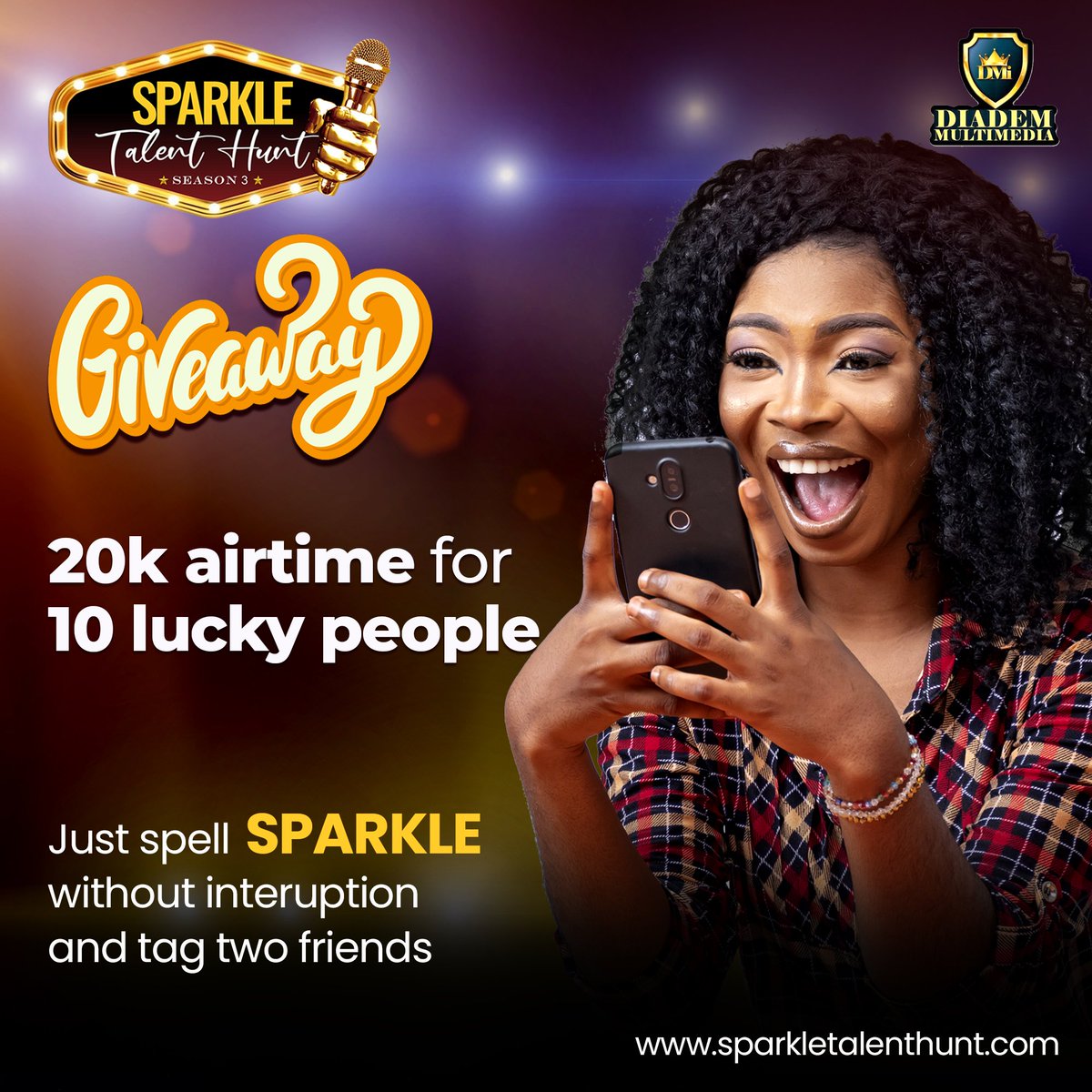 SparkleTalent_H's tweet image. Spell  SPARKLE uninterrupted and win free airtime recharge of any network 

•How to win:- 

• Must be following @SparkleTalent_H

• TAG 2 friends to follow @SparkleTalent_H

Winners will be selected at random.  

#Sparkletalenthunt3 #giveawaytime