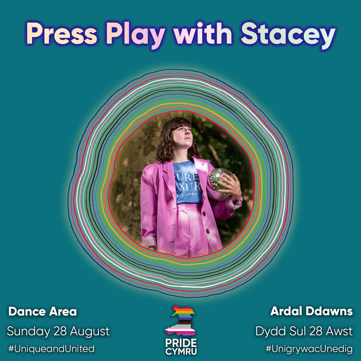 Yn olaf, ond yr un mor bwysig, mae gennym ein DJs dydd Sul! 
Yn ymuno â'r Ardal Ddawns bydd Alex Selio a Press Play gyda Stacey! 
Tocynnau olaf: pridecymru.com/tickets