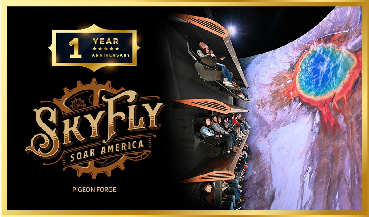 The best way to see the 🇺🇸 is on SkyFly: Soar America. 

Fun-lovers have been booking flights for 1 year … and want to fly again and again. Happy Anniversary to this awe-inspiring attraction and The Island in Pigeon Forge.

#SkyFly