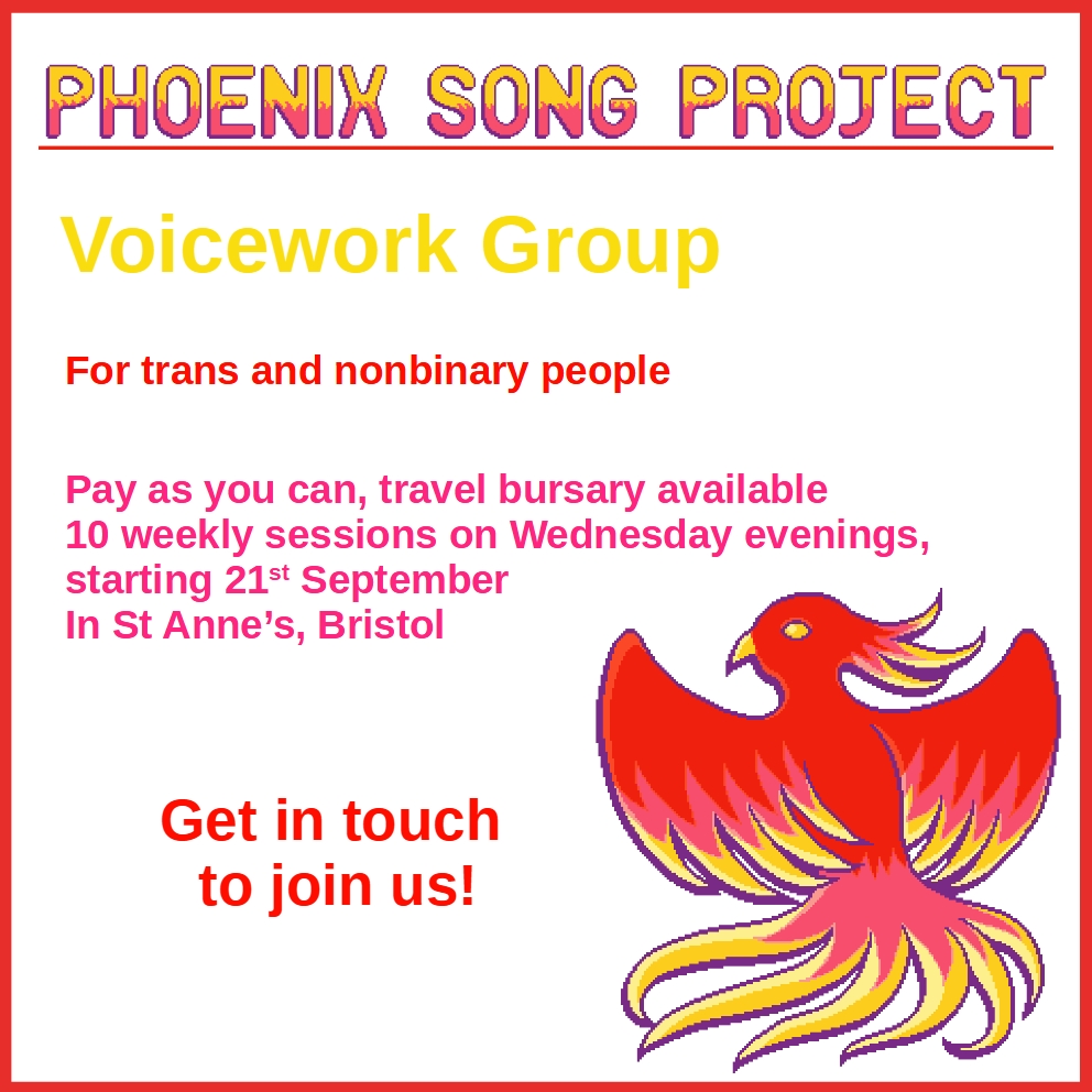 Our next music therapy voicework group starts September 21st. Join us to creatively explore our voices together, no musical background needed #trans #nonbinary #bristol #musictherapy #voice
phoenixsongproject.com/2022/08/19/voi…