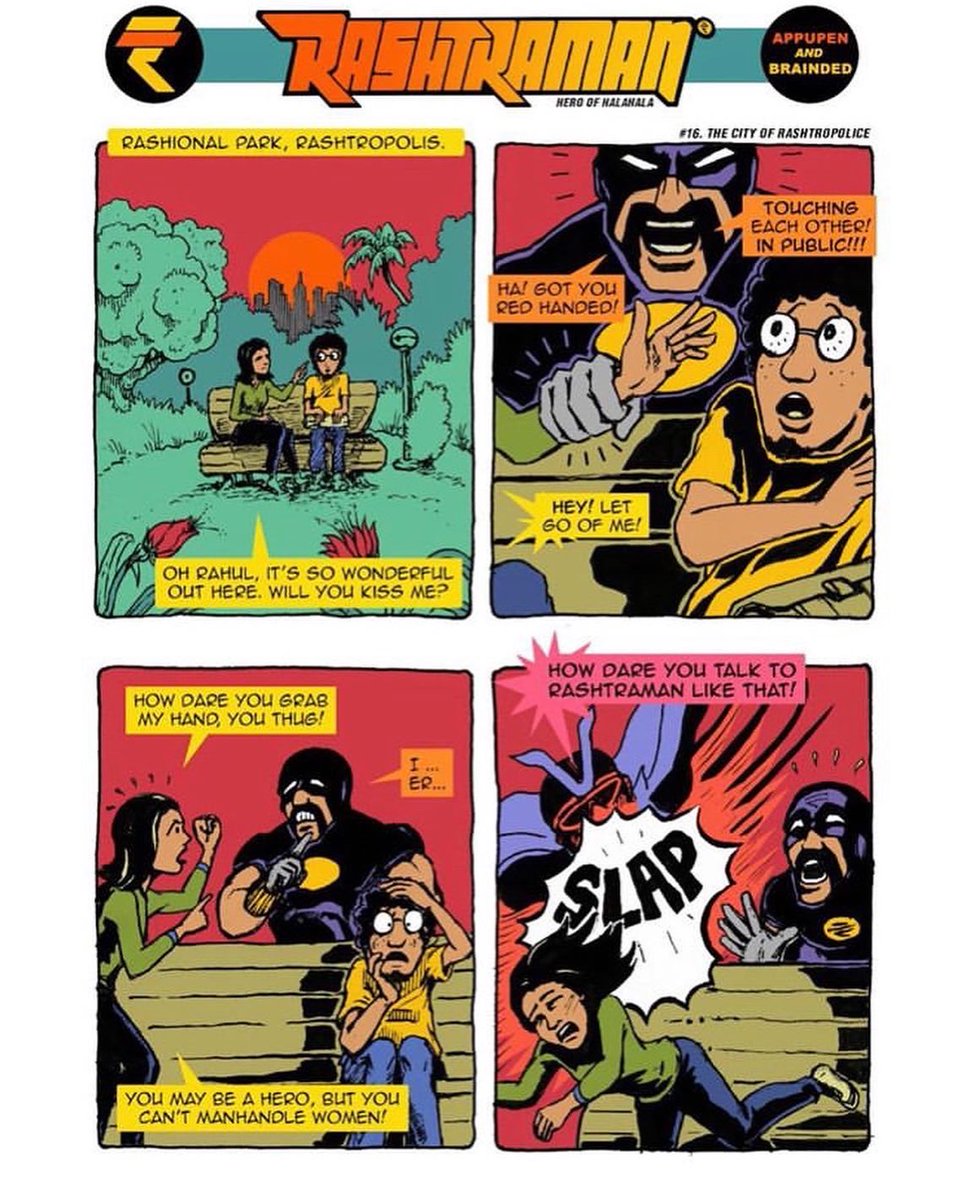 BraindedIndia's tweet photo. Vigil Aunty’s journey from indie satire comic to mainstream bigbucks advertising is all about power and fear. And it changed her.
- @WorldOfHalahala 

Adspoof. 

Read Rashtrayana with #rashtraman and #propagandhi #vigilaunty on https://t.co/lKCIB7qGLz. Or https://t.co/nI6VuWkudm https://t.co/tlFdLaPinG