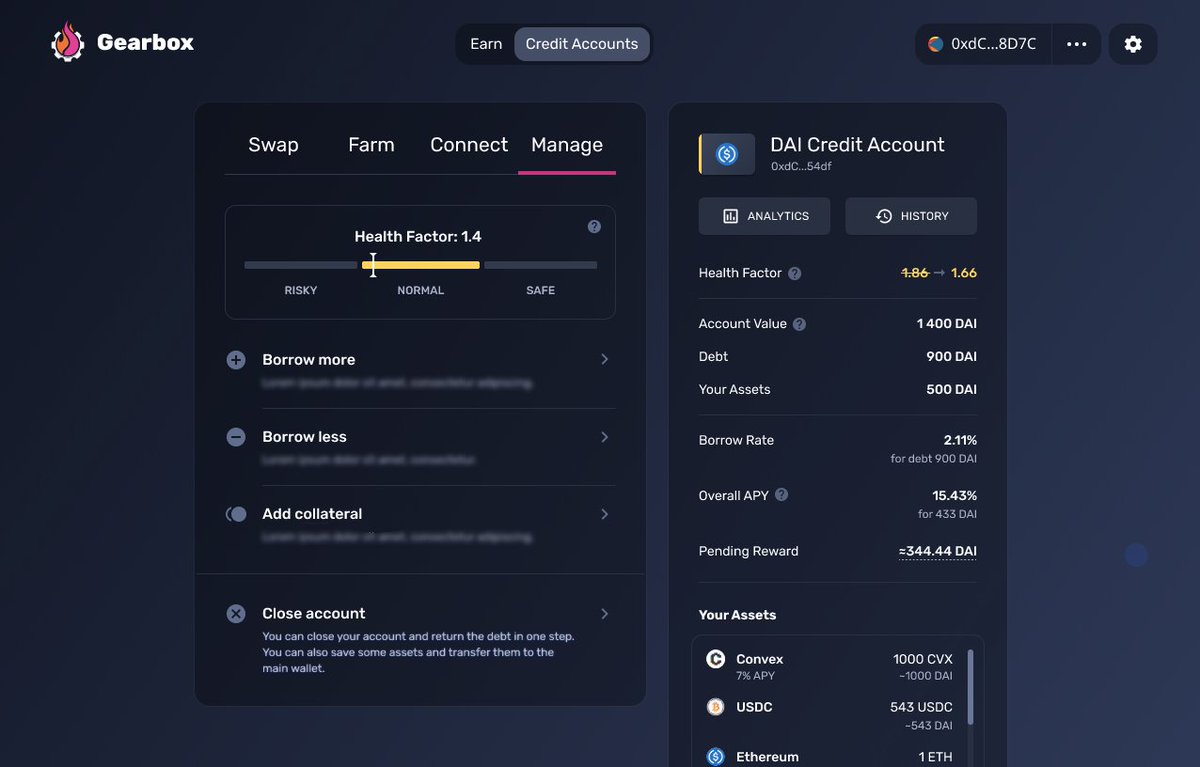 GearboxProtocol's tweet photo. While the devs are busy building, here's some initial sneak peak on the V2 UI designs and new features!

One-clic ready Strategies. Upgraded windows. Cross-collateral. Portfolio margin. Direct farm rewards claim ⚙🧰

Tag the protocols you can spot for some early VIBES rewards 😉 https://t.co/bNvfCWM8Qo