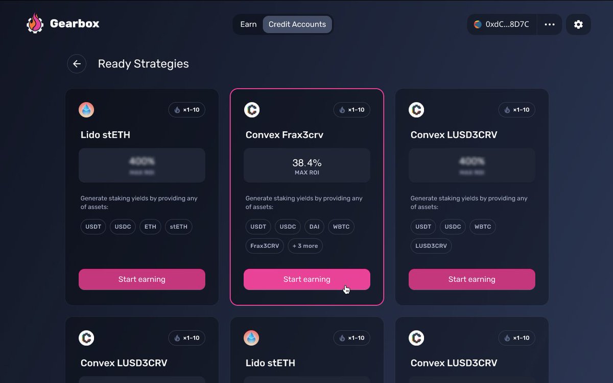 GearboxProtocol's tweet photo. While the devs are busy building, here's some initial sneak peak on the V2 UI designs and new features!

One-clic ready Strategies. Upgraded windows. Cross-collateral. Portfolio margin. Direct farm rewards claim ⚙🧰

Tag the protocols you can spot for some early VIBES rewards 😉 https://t.co/bNvfCWM8Qo