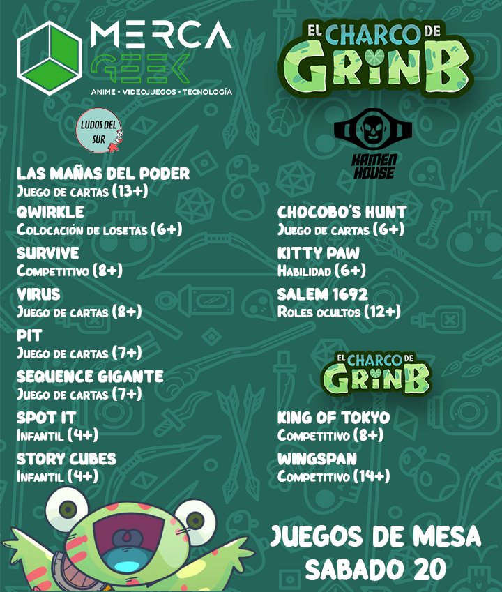 el_grinb's tweet photo. Nos vemos este fin de semana en el #mercageek dónde #elgrinb estará coordinando las mesas de rol y ludoteca del evento los esperamos en el #thomasgarrido no falten! https://t.co/OVKPuyZt79