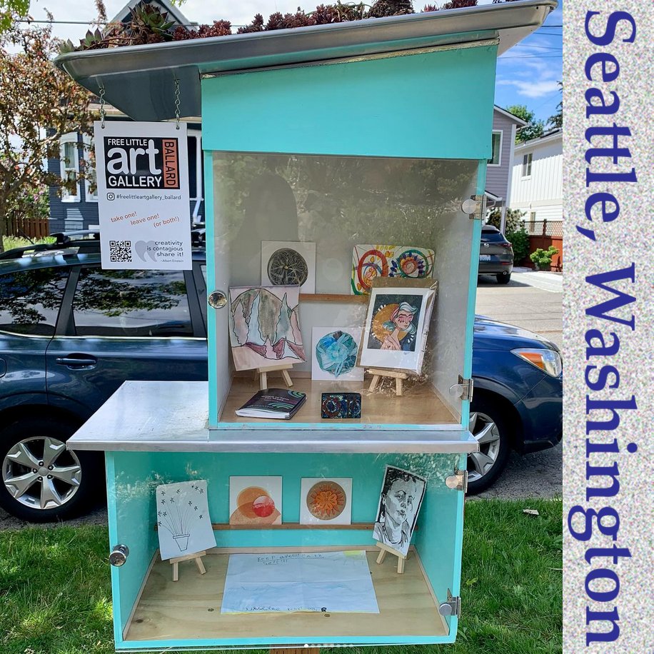 map_flags's tweet photo. A newly discovered FLAG in Seattle, a city rich in free little art. Tara Broyhill manages this busy double-decker, baking-pan-weatherproofed, attractively colored structure. #freelittleartgallery_ballard on Instagram. #mapofflags  #freelittleartgallery #seattle https://t.co/vGEmNi5sE9
