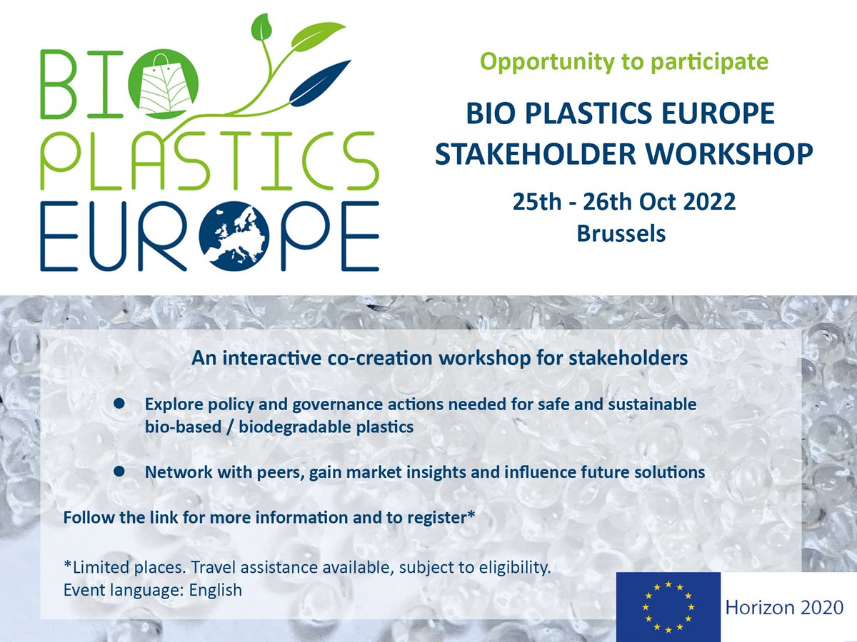 Circular Economy at Manchester Metropolitan Uni (@manmetce) on Twitter photo OPPORTUNITY: Join the <a href="/bioplastics_eu/">Bioplastics H2020</a> workshop in Brussels, 25th-26th Oct. Explore policy & governance actions needed for safe & sustainable bio-based/biodegradable plastics. Limited spaces available, for more info/to register: prospex.typeform.com/to/vCUPAycy
#Bioplastics <a href="/ProspexInst/">Prospex Institute</a> OPPORTUNITY: Join the <a href="/bioplastics_eu/">Bioplastics H2020</a> workshop in Brussels, 25th-26th Oct. Explore policy & governance actions needed for safe & sustainable bio-based/biodegradable plastics. Limited spaces available, for more info/to register: prospex.typeform.com/to/vCUPAycy
#Bioplastics <a href="/ProspexInst/">Prospex Institute</a>