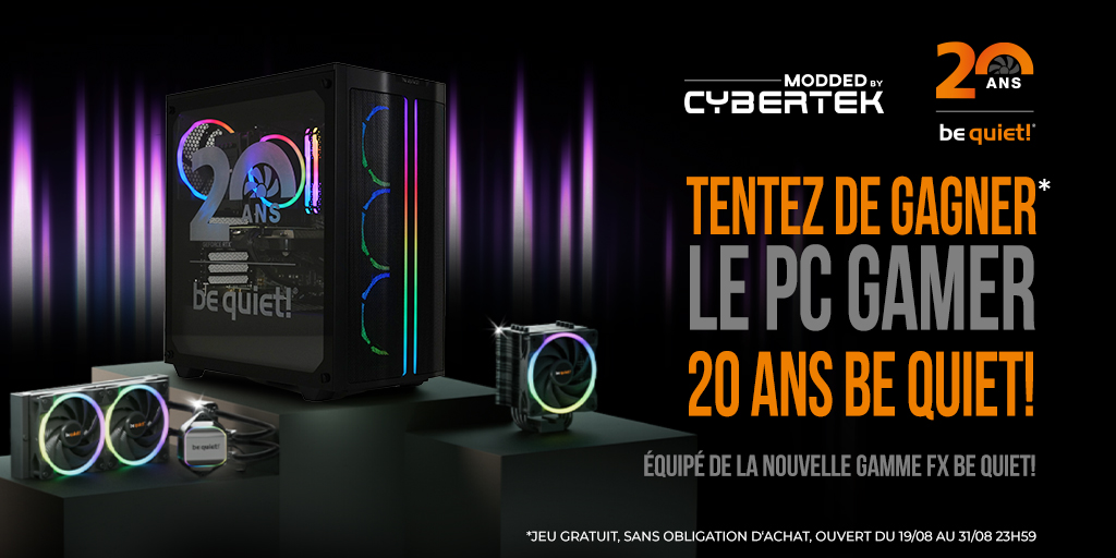 cybertek_fr's tweet photo. 🟧 CONCOURS
A l'occasion des 20 ans (et oui déjà) de @bequietFR on a décidé de vous faire gagner le PC gamer Thanatos équipé de la nouvelle gamme FX Be Quiet! et d'une RTX 3070 🔥
👉 Pour participer : https://t.co/uv8FtUJBAr

📅 TAS le 31/08/2022 !

#BeQuiet! #bqsince02 #Cybertek https://t.co/u0yvn7zEC8