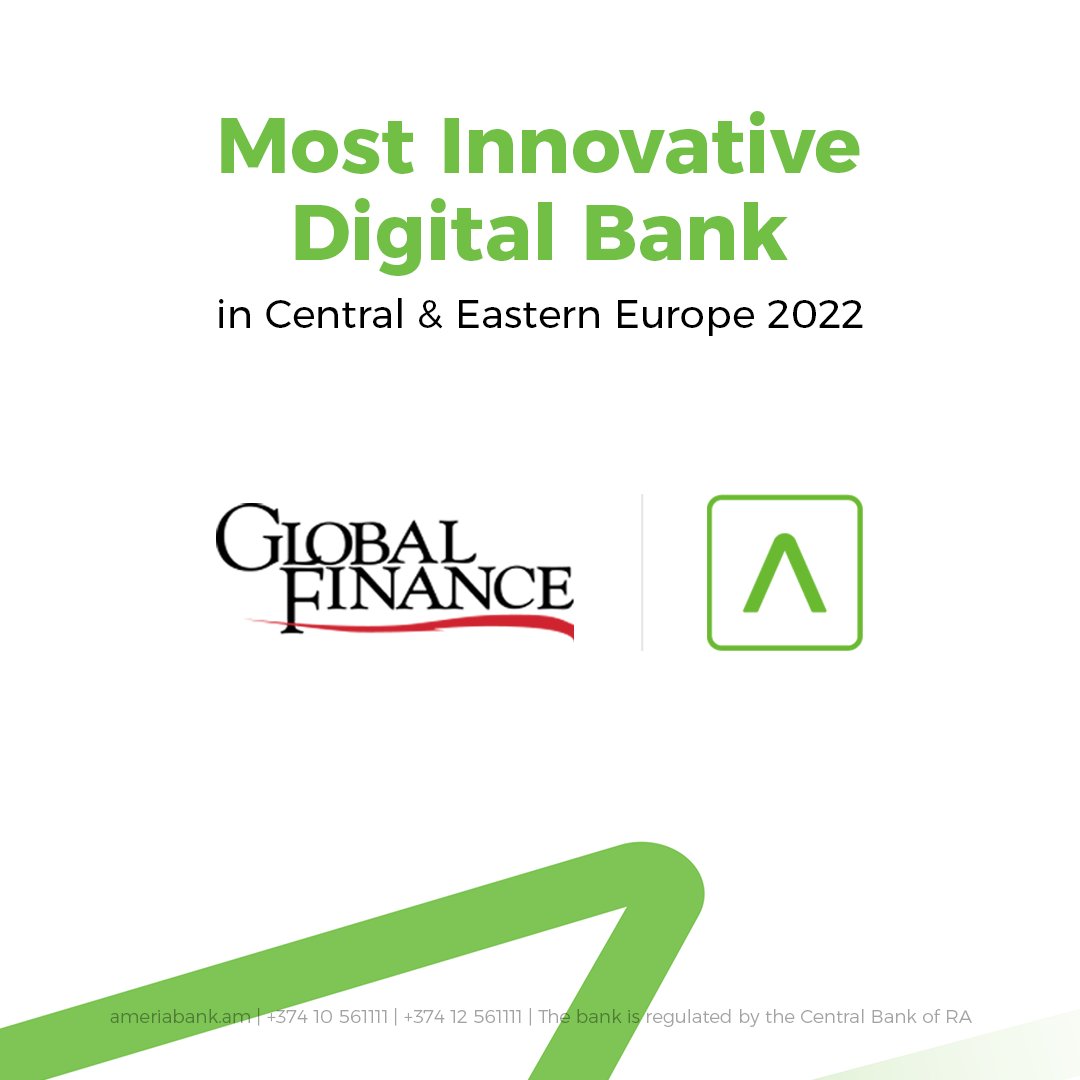 AmeriaBankCJSC's tweet photo. #Ameriabank is honored to be recognized as the Most Innovative Digital Bank in Central & Eastern Europe 2022 by @GFmag. This prominent award reflects the success of our digital strategy & investments into our digital capabilities & ecosystems.
Learn more: https://t.co/0lNFkCTtVv https://t.co/j4TokvUzQH