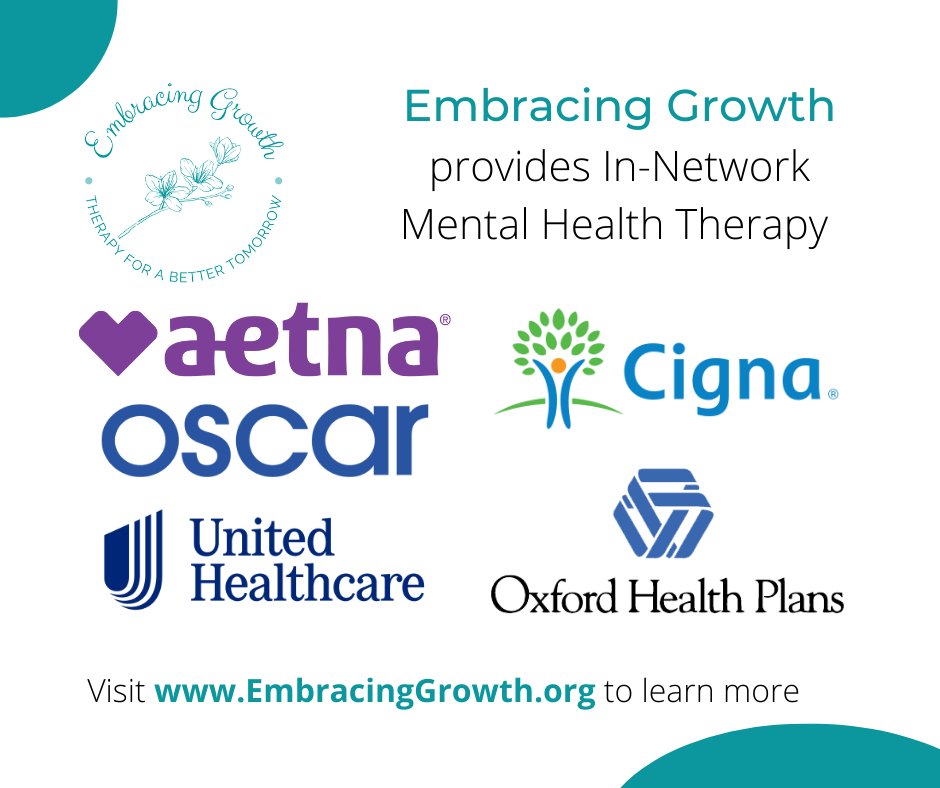 EmbracingGrowth's tweet photo. Embracing Growth is now In-Network for @Aetna , @OscarHealth , @UHC , @Cigna, and Oxford insurance holders. Contact us today to learn about available counseling and mental health options. https://t.co/d88Jqnz3k8 #mentalhealth #healthcare #counseling #EMDR #wellness https://t.co/EQF4P3r6g6