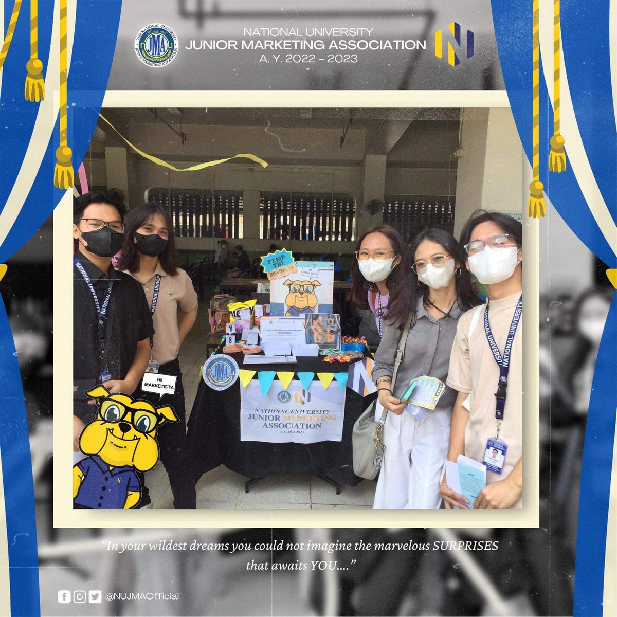 NUJMAOFFICIAL's tweet photo. A Fun-Filled Day with Marketistas!
We would like to give our heartfelt gratitude to the Marketing students who visited us at the Crucifix/Open grounds, Main Bldg. of National University Manila.
Thank you, Marketistas!
#WelcomeFreshies
#NUJMANovus
#IntensifyingExcellence https://t.co/Gmbrarcqc8
