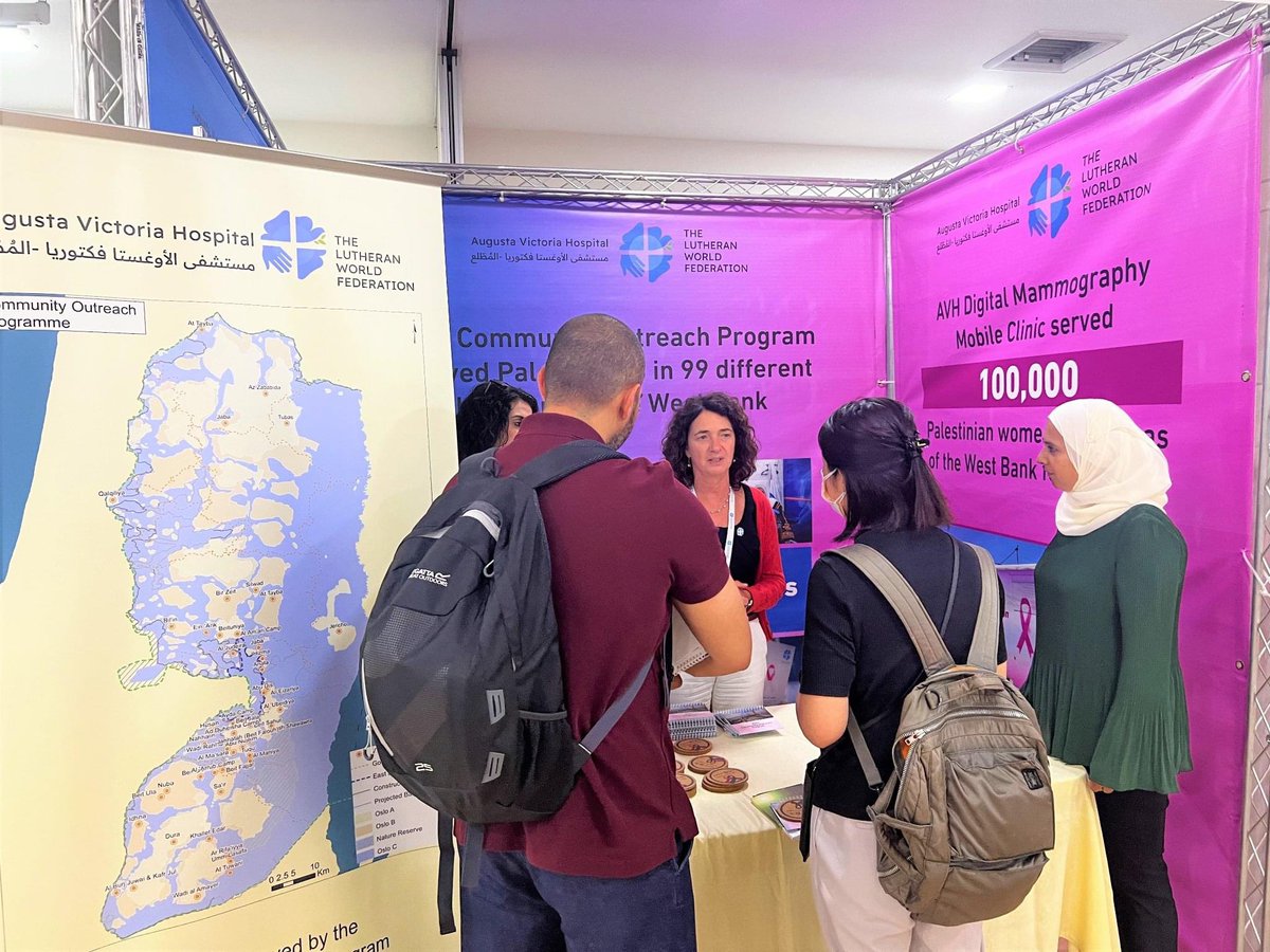 AVHospital's tweet photo. Augusta Victoria Hospital participated in the health cluster exhibition in Ramallah.
The hospital highlighted its community outreach program through the mobile Diabetes clinic and the mobile mammography clinic.
#MobileClinic #HealthExhibiton #AVH https://t.co/Xq77REhkW8