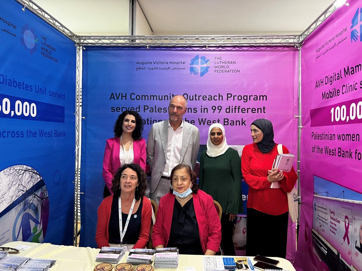 AVHospital's tweet photo. Augusta Victoria Hospital participated in the health cluster exhibition in Ramallah.
The hospital highlighted its community outreach program through the mobile Diabetes clinic and the mobile mammography clinic.
#MobileClinic #HealthExhibiton #AVH https://t.co/Xq77REhkW8