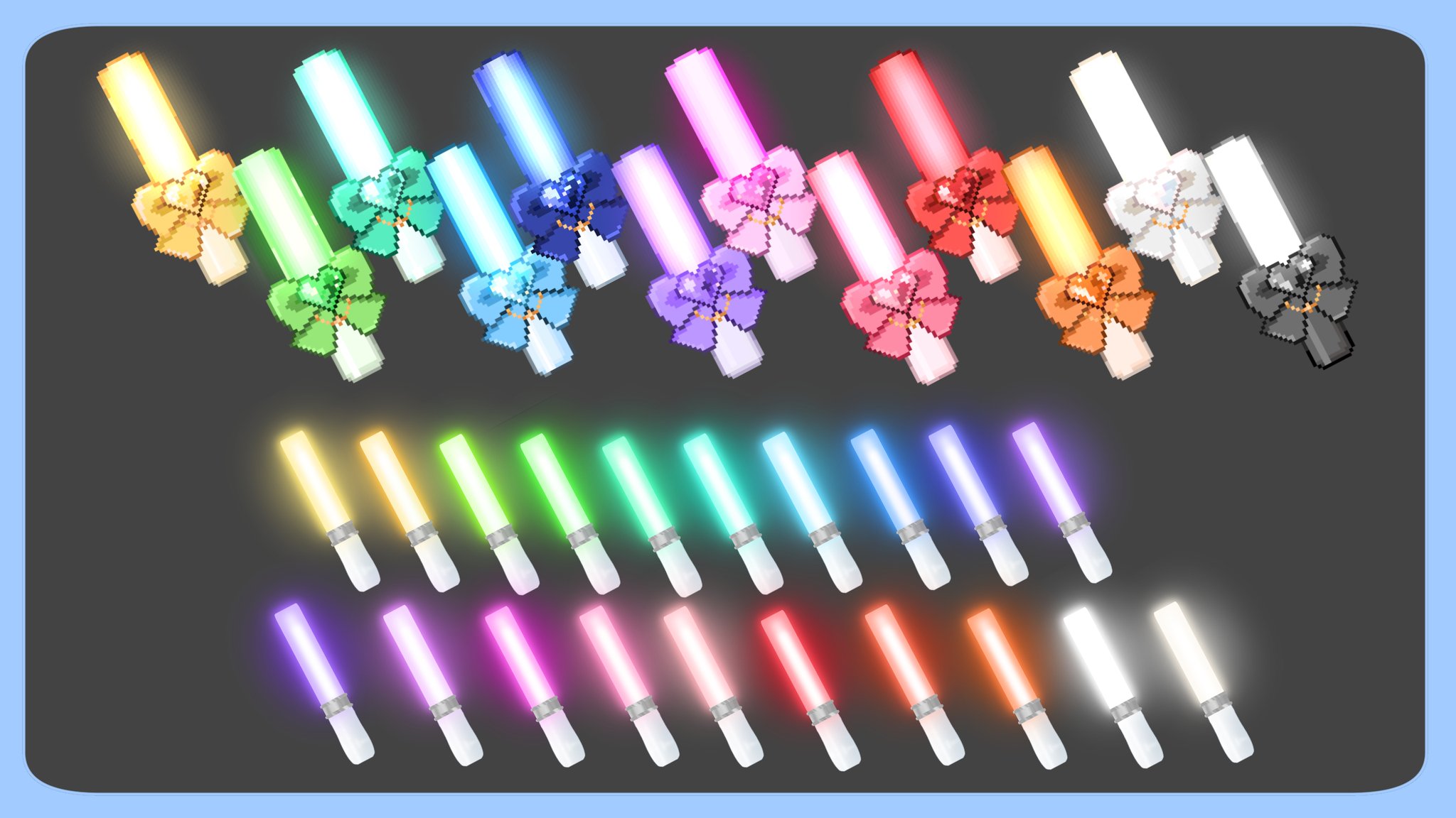 Aomaterial フリー素材配布サイト 素材追加 かわいいドット絵ペンライト全12種 T Co Sjdktrl7qa リボンとハートについたドット絵サイリウムです 合わせて通常バージョンサイリウムもどうぞ Vtuber素材 Aomaterial フリー