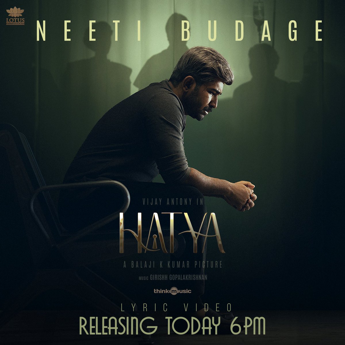 Set the reminders ⏰ THE 1️⃣st TELUGU SPATIAL AUDIO SOUNDTRACK #HATYA 1st single #NeetiBudage sung by @sidsriram releasing today @ 6 PM A @ggirishh 🎶 @DirBalajiKumar @vijayantony @ritika_offl @Meenakshiioffl @FvInfiniti @lotuspictures1 @bKamalBohra @dhananjayang @pradeepfab