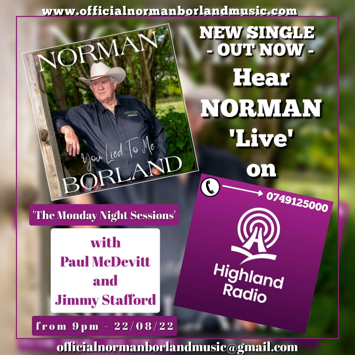 Norman Borland (@borlandnorman) on Twitter photo Norman will be joining the gentlemen that are #PaulMcDevitt & #JimmyStafford on #TheMondayNightSessions on <a href="/highlandradio/">Highland Radio</a> next MondayππΆ
There'll be chat, & there'll be tunes, & probably a bit of both as far as Norman's #YouLiedToMe is concerned ππ
ditto.fm/you-lied-to-me Norman will be joining the gentlemen that are #PaulMcDevitt & #JimmyStafford on #TheMondayNightSessions on <a href="/highlandradio/">Highland Radio</a> next MondayππΆ
There'll be chat, & there'll be tunes, & probably a bit of both as far as Norman's #YouLiedToMe is concerned ππ
ditto.fm/you-lied-to-me