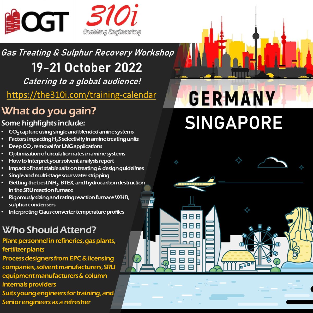the310i's tweet photo. Attend our 3-day workshop in #Germany or #Singapore and learn from the #experts about the best practices in the industry with regards to #modelling, simulating, #troubleshooting, and designing #aminesystems and #sulphur units. https://t.co/HoHQBdvTdF