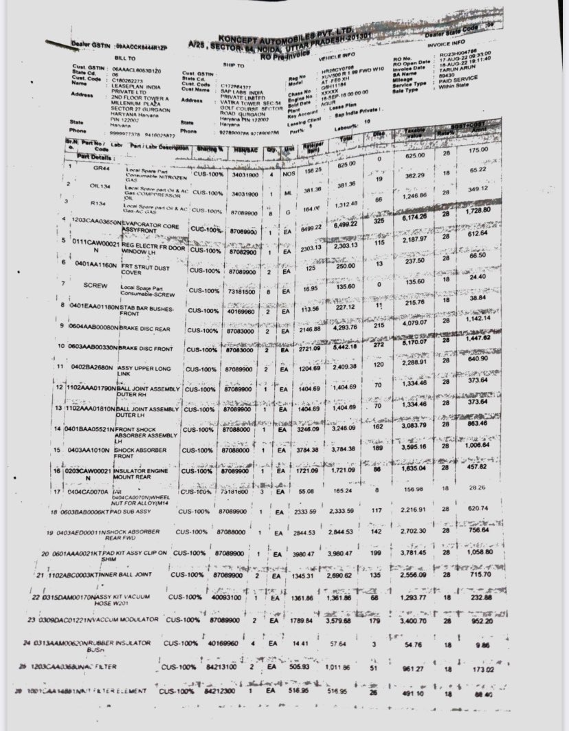 After 5.5 years 95% running on delhi’s smooth road #XUV500 #XUV Maintenance bill generated by Koncept #Mahindra Noida ₹ 85,315 <a href="/anandmahindra/">anand mahindra</a> Sir don’t you think it is expensive to maintain XUV500 in 5 year suspension gone , vaccume modulator … and so many things got changed.