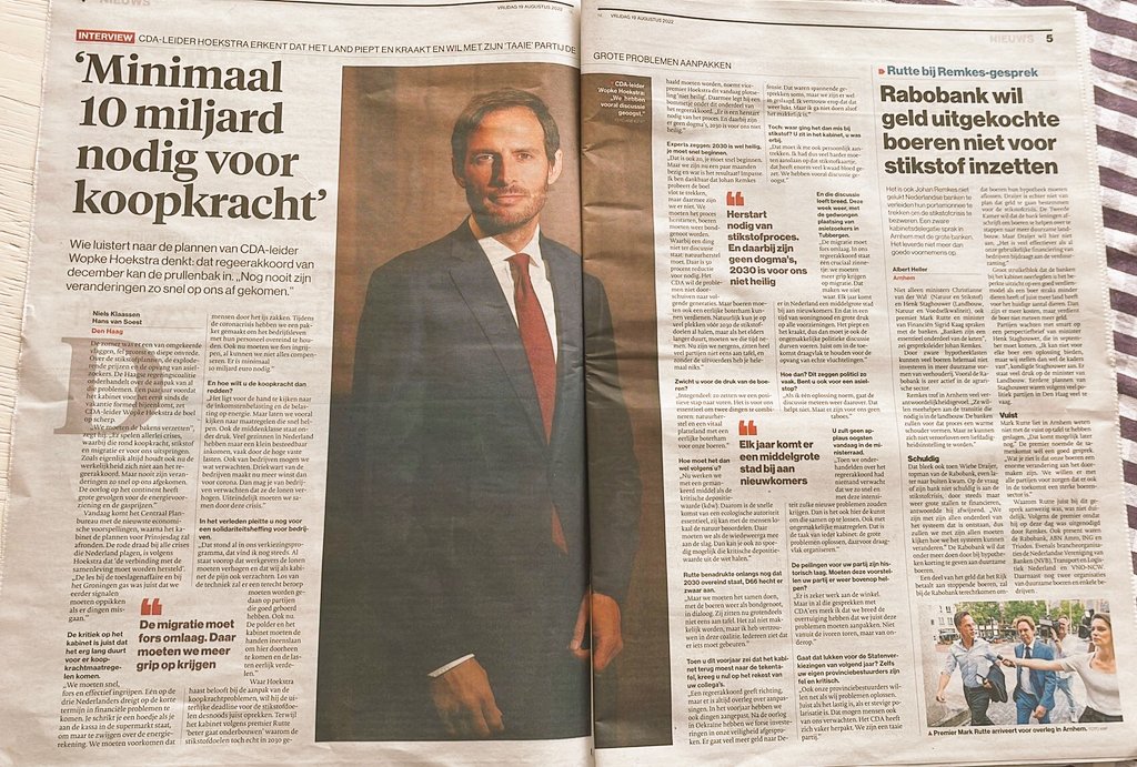 Coalitiepartijen beginnen te bewegen! Oa stikstofbeleid herzien <a href="/cdavandaag/">CDA</a> <a href="/WBHoekstra/">Wopke Hoekstra</a> interessante en duidelijke boodschap richting kabinet, kamer en Remkes. Dat helpt om te komen tot een oplossing. Ook voor jonge boeren en tuinders! #wijwillentoekomst #NAJK