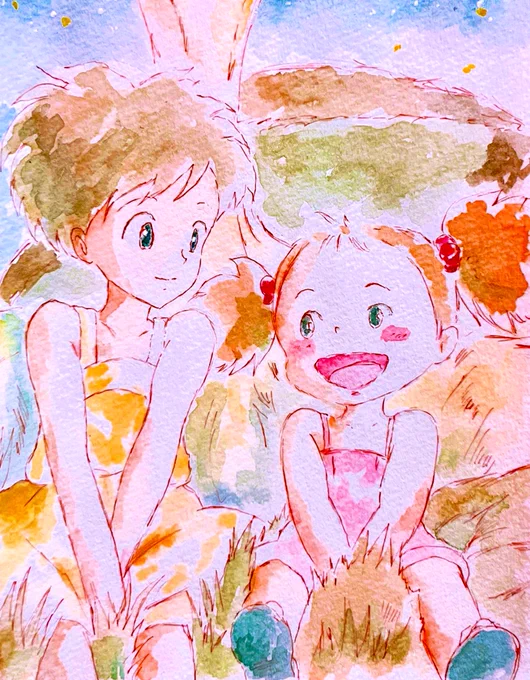 「サツキとメイ」#イラスト #透明水彩 #illustration  #watercolour #となりのトトロ #金曜ロードショー 