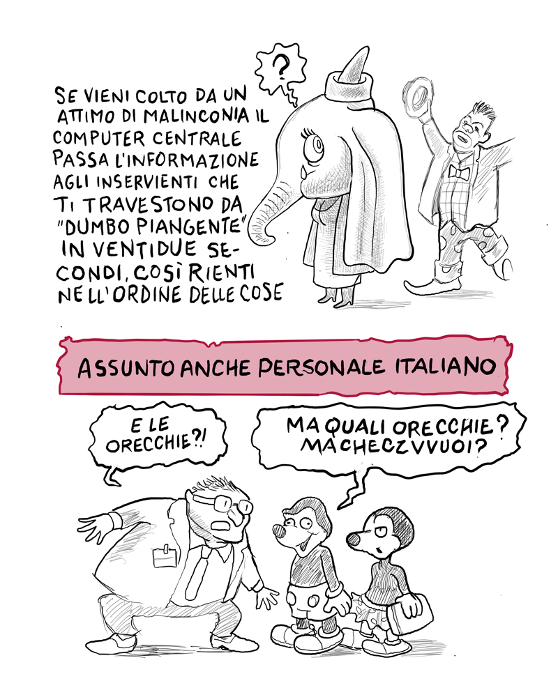 Vignette tratta da "Se questo è un topo": paginone centrale di Cuore nr.64, 18/04/92 con un reportage disegnato da me in qualità di inviato all'apertura del primo parco Disneyland a Parigi, trent'anni fa esatti.
#disegniGrassill #disneylandparis #disneylandparis30 #cuoresatira