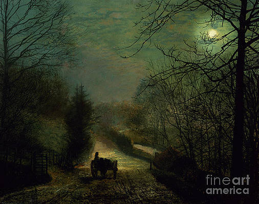 EdwardCuttle's tweet image. The road is black before his eyes,
Glimmering faintly where it lies;
Black is the sky—and every hill,
Up to the sky, is blacker still—
Sky, hill, and dale, one dismal room,
Hung round and overhung with gloom;

The Waggoner, William Wordsworth 
🖌️John Atkinson Grimshaw