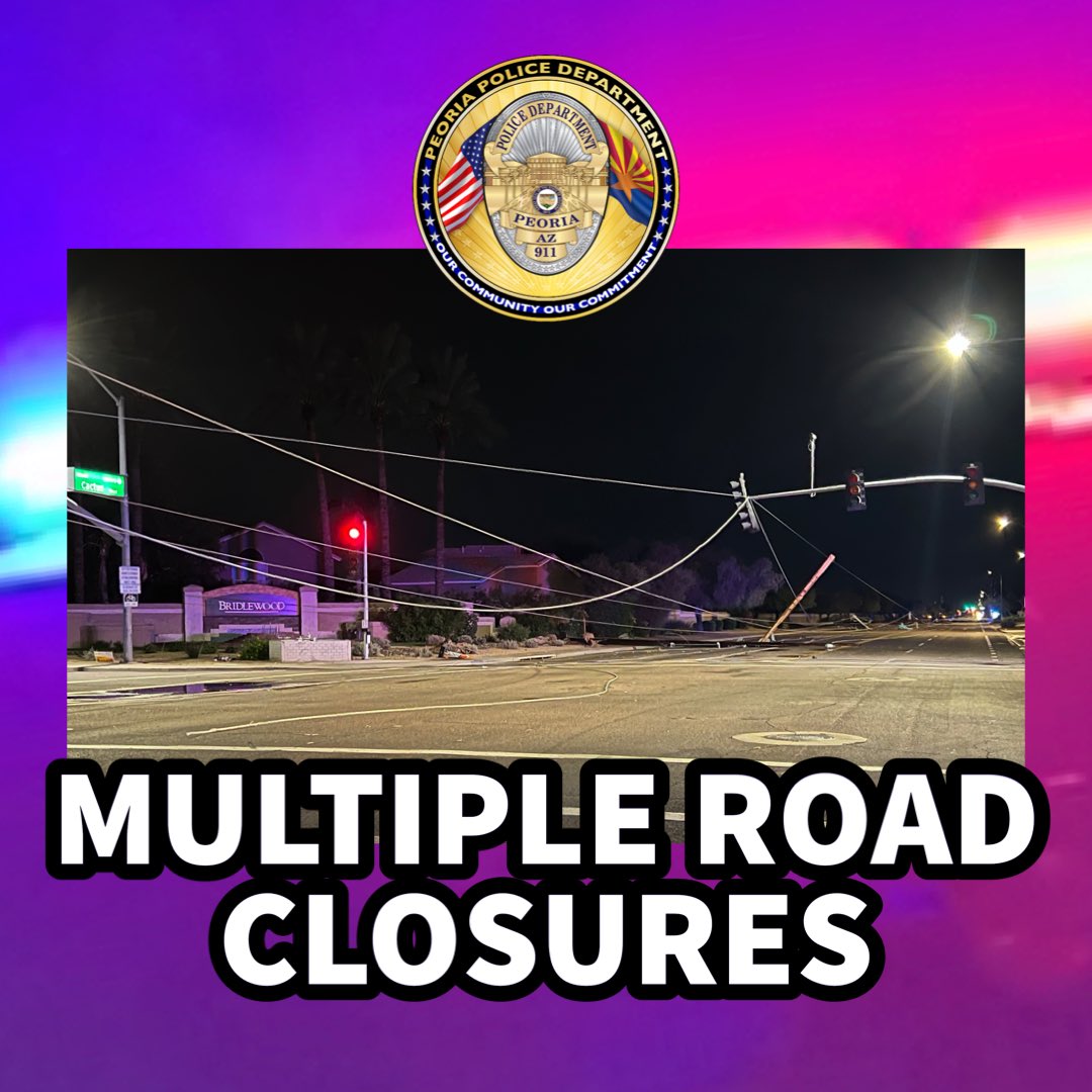 #TrafficAlert - Multiple closures due to storm damage &amp; power lines down.
- 83rd Ave / Cactus Rd Intersection - All directions
- 91st Ave from Peoria to Grand Ave.
- Cactus Rd from 83rd to 91st Ave
- 79th Ave from Cactus to Peoria Ave
- 79th Ave &amp; Columbine Rd