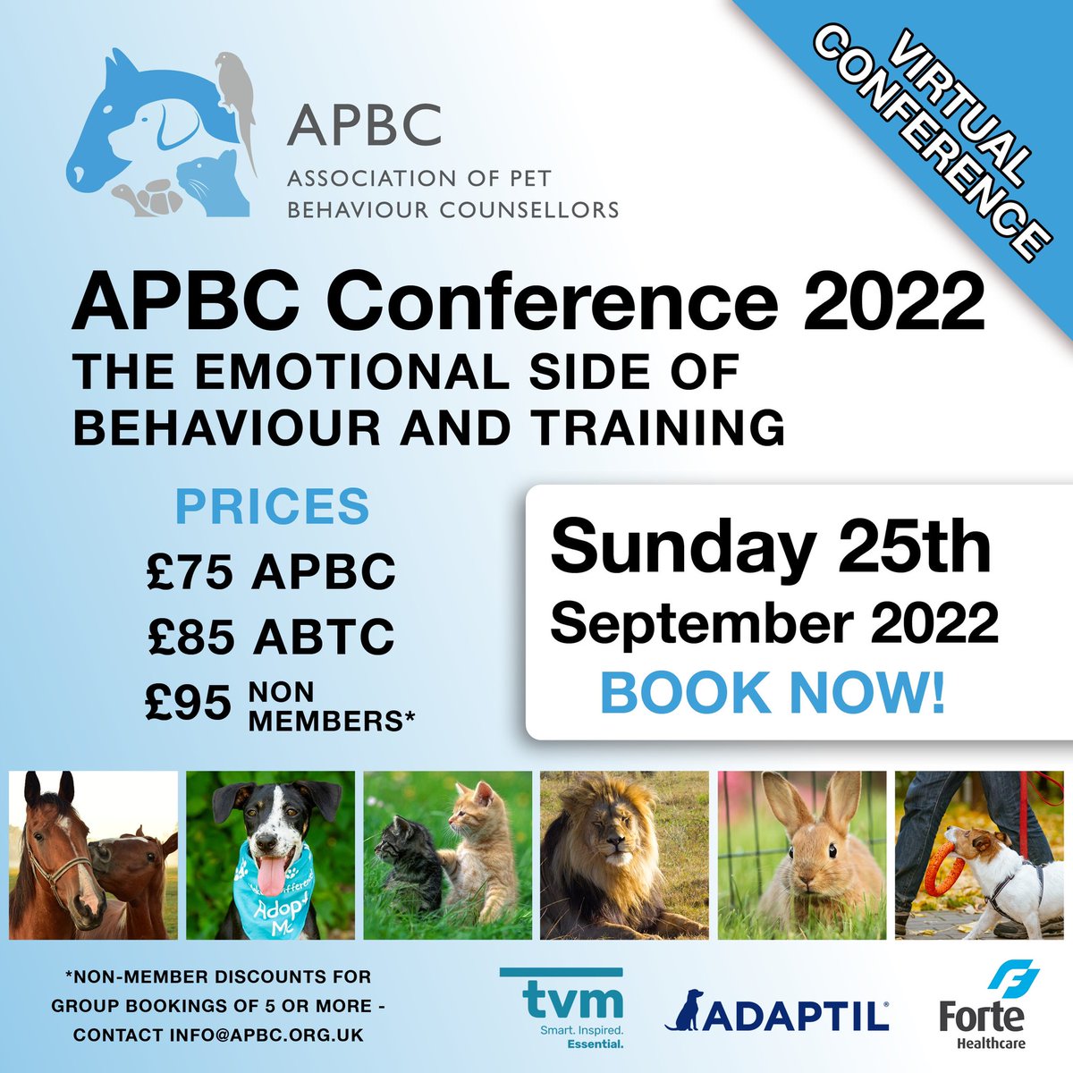 Official_APBC's tweet image. "The Emotional Side of Training &amp;amp; Behaviour" Virtual Conference.
Presenters Dr Amber Batson MRCVS, Laura McAuliffe BSc(Hons) PhD,
Sue Ketland @WoodgreenPets &amp;amp;
Jim Mackie, Animal Training &amp;amp; Behaviour Officer @zsllondonzoo 
apbc.org.uk/Events/apbc-vi…
RECORDED IF YOU CAN’T JOIN LIVE