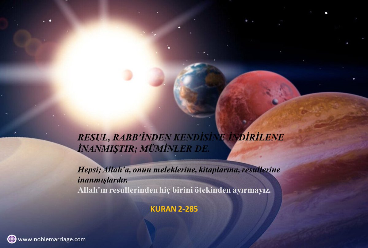 Resul, Rabb'inden kendisine indirilene inanmıştır; müminler de. Hepsi; Allah'a, onun meleklerine, kitaplarına, resullerine inanmışlardır. Allah'ın resullerinden hiç birini ötekinden ayırmayız. 
KURAN 2-285
 #arif #Haram #Helal #Kuran #peygamber