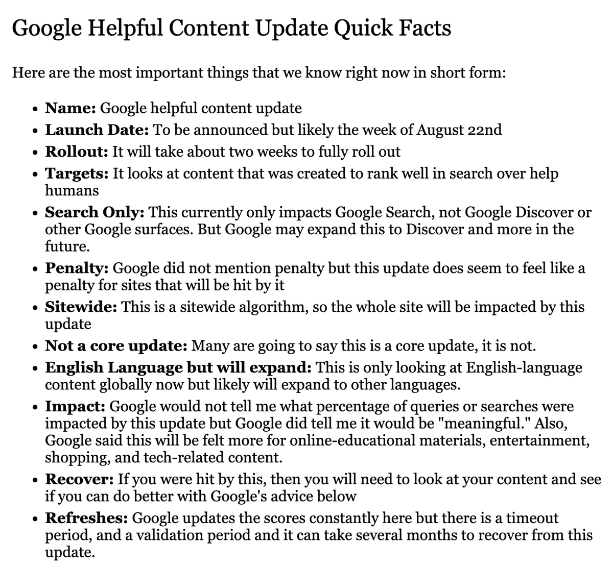 rustybrick's tweet photo. Google's helpful content update simplified with these quick facts - and if you want a lot more, I get into the details at https://t.co/V2yir5bPz2 https://t.co/7DGinjBkT2