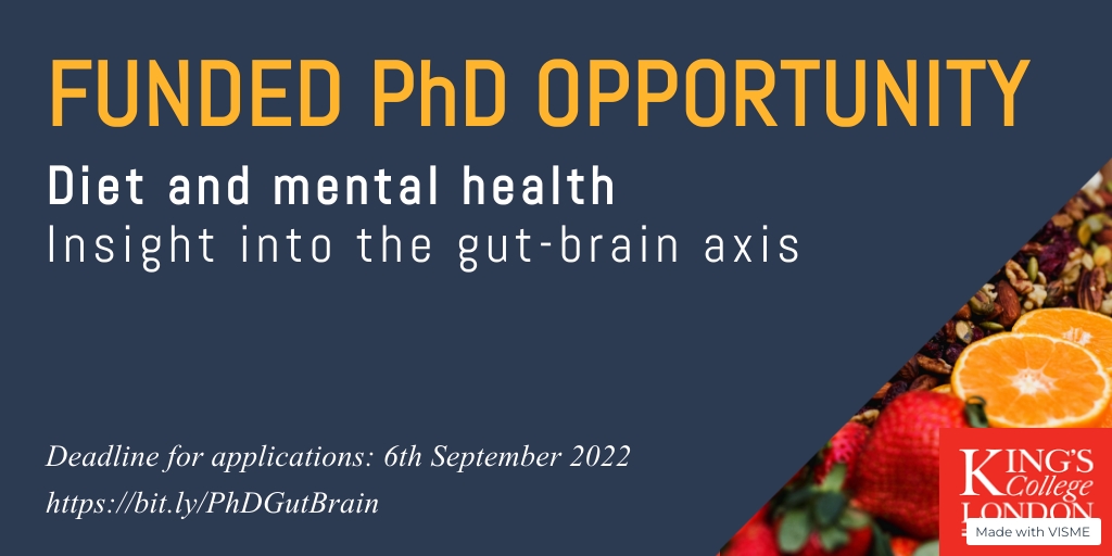 Kevin Whelan (@profwhelan) on Twitter photo Can plant foods improve mental health?🥜🧠
Would you like to explore this for your PhD?📘👩🏿🎓
Exceptional, critical thinking #nutritionist, #dietitian or #psychologist
Great supervisory team <a href="/EiriniDimidi/">Eirini Dimidi PhD RD</a> <a href="/JoeChilcot/">Joe Chilcot</a> (and me... not so great😆)
bit.ly/PhDGutBrain
#AfN #RDUK Can plant foods improve mental health?🥜🧠
Would you like to explore this for your PhD?📘👩🏿🎓
Exceptional, critical thinking #nutritionist, #dietitian or #psychologist
Great supervisory team <a href="/EiriniDimidi/">Eirini Dimidi PhD RD</a> <a href="/JoeChilcot/">Joe Chilcot</a> (and me... not so great😆)
bit.ly/PhDGutBrain
#AfN #RDUK