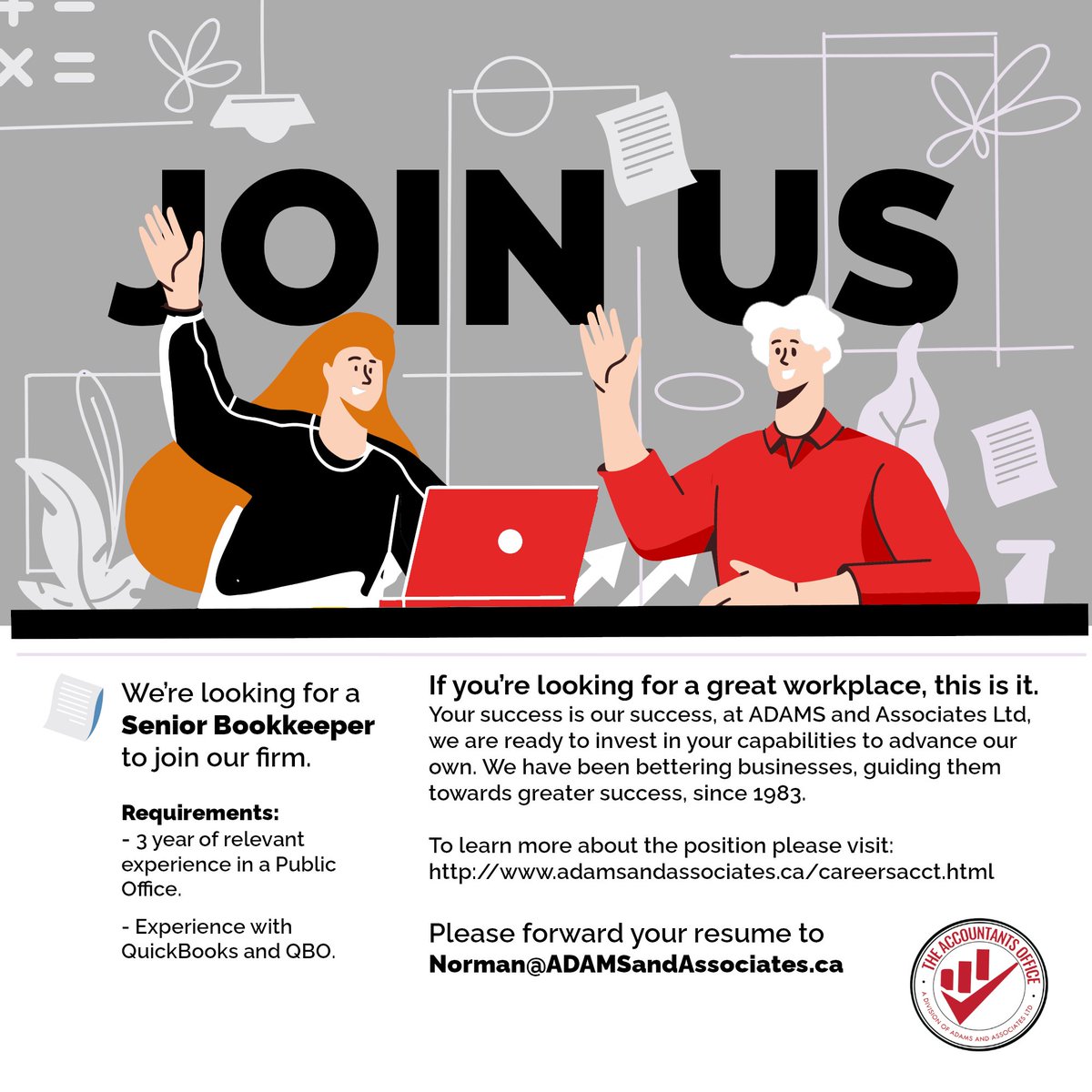 ADAMSandASSOC's tweet image. Are you a Senior Bookkeeper looking for a new challenge??

Time for a change?? ADAMS and Associates is hiring.

Join our firm for the opportunity you are looking for