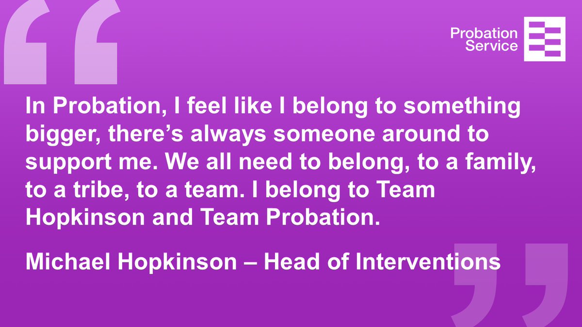 Next up we have Michael Hopkinson, our Head of Interventions, explaining what belonging in Probation, means to him <a href="/mhopkinson79/">Michael H</a> #Probationday