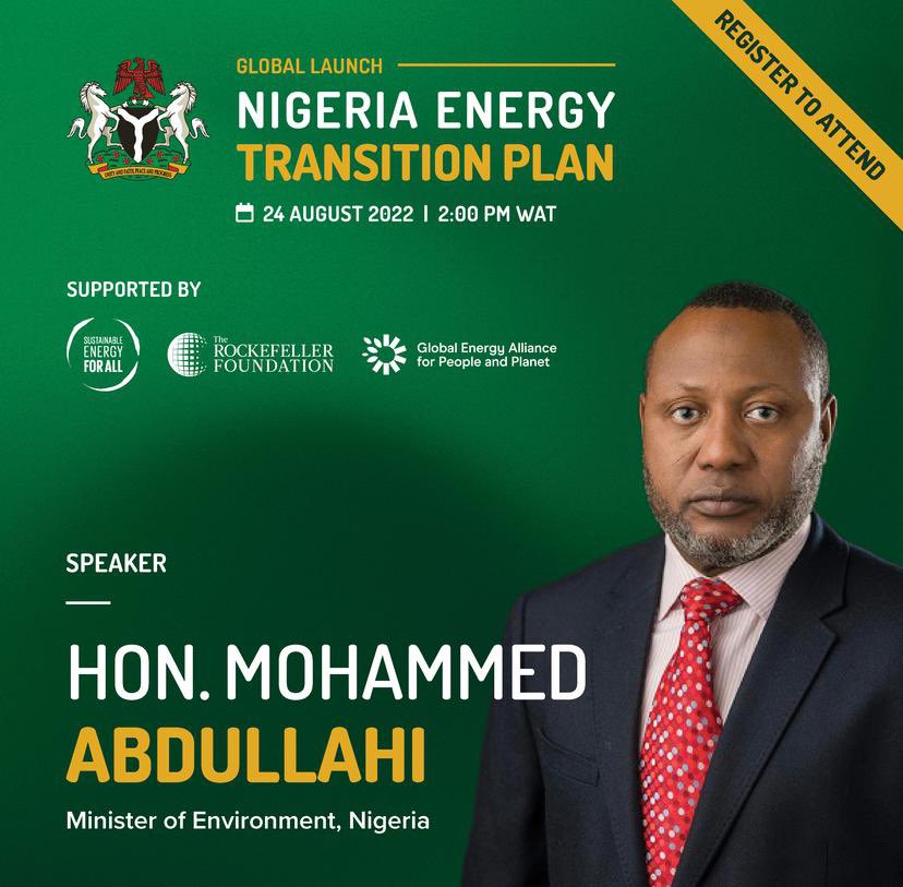 I’m joining the VP HE @ProfOsinbajo on Wed August 24, 2022 to launch Nigeria's Energy Transition Plan. The #ETP is a home-grown, data-backed, multipronged strategy developed for the achievement of net-zero emissions by 2060. Register to attend: buff.ly/3JXE443