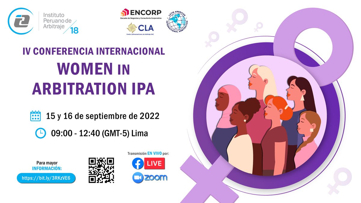 ipaperu's tweet photo. #EventoIPA | IV Conferencia Internacional Women in Arbitration IPA
📝 Inscripción GRATUITA en nuestra web: https://t.co/uXrEa9eel7
📜 Certificado digital GRATUITO, previo registro y conexión vía Zoom.
¡Los esperamos!
#WomenArbitration
#IPA https://t.co/bzeulEijj9