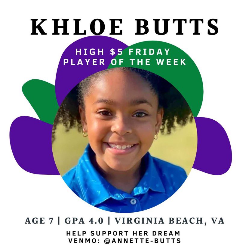 Today's High $5 Friday goes to Khloe Butts! To support Khloe send $5 or more to Venmo: @ Annette-Butts (parent). To learn more about Khloe, view her profile, buff.ly/3PyXtcP and to learn about High $5 Friday visit  buff.ly/3Goc6wE

*no refunds will be issued to
