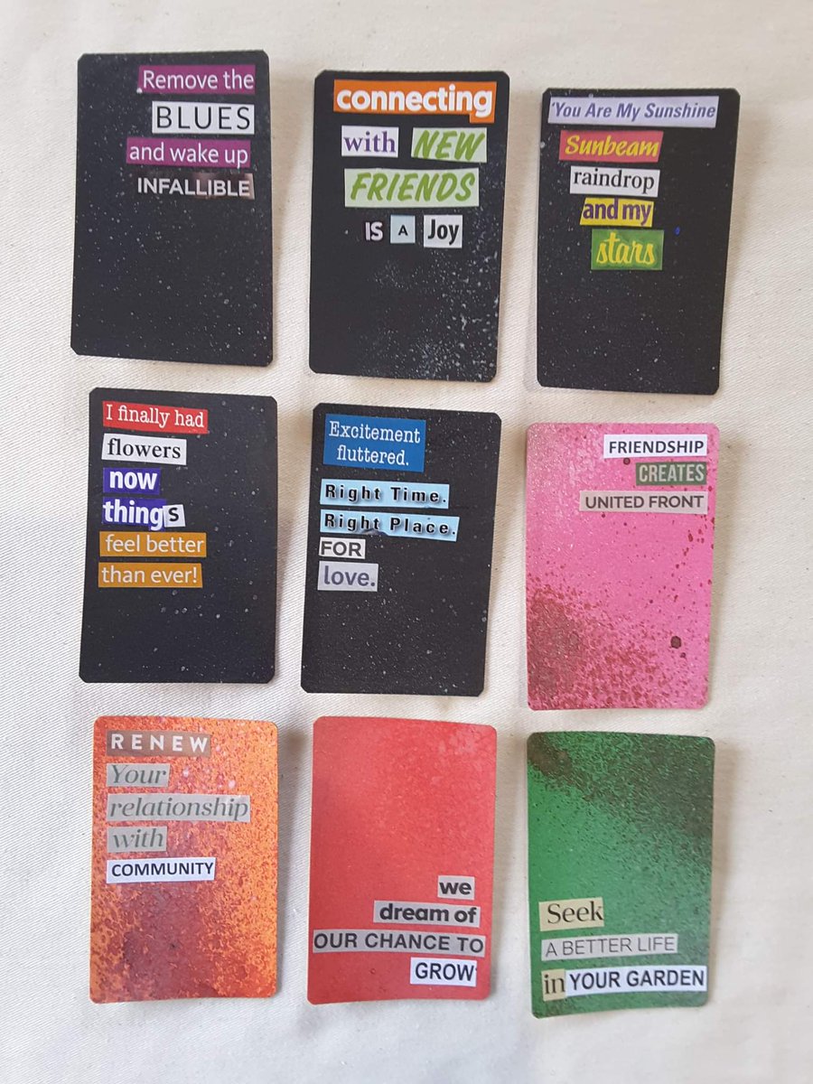 stonecatstudio1's tweet photo. Altered cards, deck 2. The Positive deck 10-18. 
Just having another look at these before starting the next deck. Any favourites? 🙂
#alteredcards #positive #collage #arttherapy 
#wordcollage https://t.co/1t9nuwwJLF