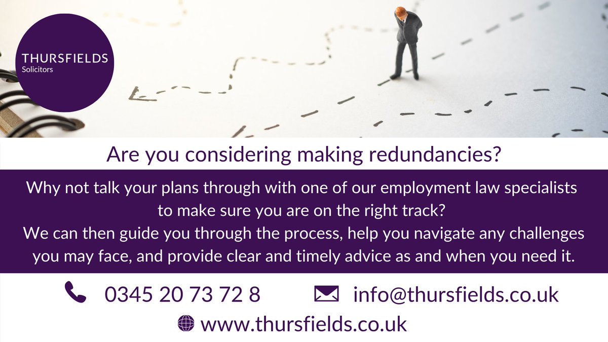Thursfields's tweet photo. We appreciate that making redundancies is not easy and emotions can run high. If you are thinking of making redundancies, why not run your proposals past one of our expert Solicitors.
https://t.co/QpRlHU77HU
#employmentlaw #hr #employmentlawyer #solicitors #ThinkThursfields https://t.co/cxSXSLnEXp