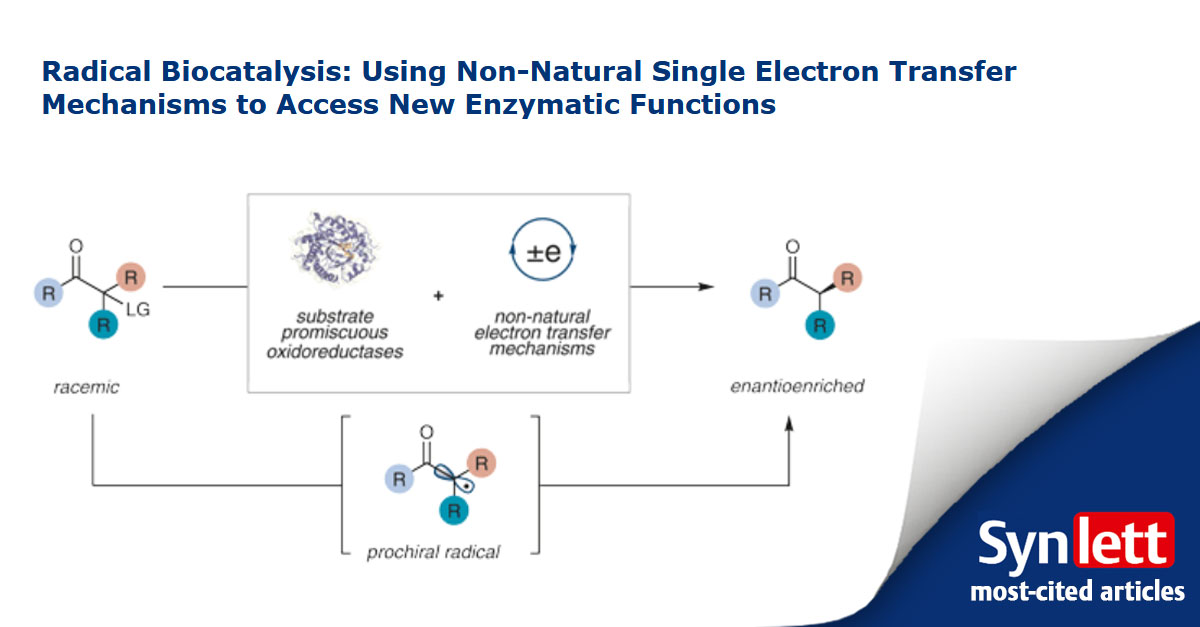 Number four of our #topfive #mostcited #Synlett articles takes you on a journey on radical #biocataysis! Don’t miss it 👉 fal.cn/3rakV 
Beautiful chemistry from @HysterLab
#singleelectrontransfer #radicals #photochemistry