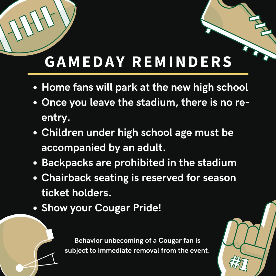 NWRCougars's tweet photo. Wake up, Cougar fans! It's Jamboree Day! Here are a few reminders for gameday! See you at 6:00 tonight! #gocougars #relentless https://t.co/3X12oGQ31R