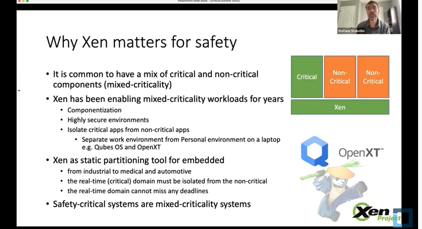 Can <a href="/xen_org/">The Xen Project</a> be used in #safetycritical environments? <a href="/AMD/">AMD</a>'s <a href="/stabellinist/">Stefano Stabellini</a> and <a href="/Arm/">Arm</a>'s Bertrand Marquis discuss the progress made so far in documentation/ requirements, MISRA-C code compliance, interference reduction &amp; more in this #OSSummit video. Watch: hubs.la/Q01kjQXW0