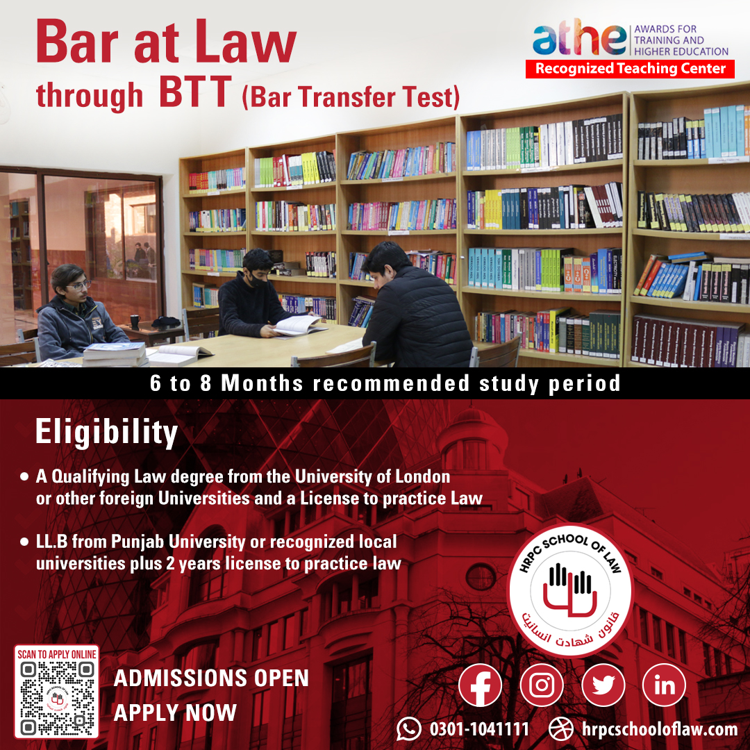 HrpcLaw's tweet photo. Bar at Law through BTT (Bar Transfer Test)
Recommended study period is 6-8 months before assessments.

Call or WhatsApp us at: +92 301 1041111 or 042-35230710

#HSOL #HumanRightsProtectionCentre #Legal #Law #HRPCSchoolofLaw #justiceleague #Lawyer #lawstudent #HSoLEcosystem https://t.co/sA6eVhhi2n