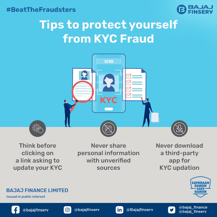 Bajaj_Finance's tweet photo. For updating #KYC, no financial institution will ever ask you to share your OTP, PIN, CVV, D.O.B etc., over phone/SMS or via unknown third-party app installations. BEWARE of #KYCFrauds!
Click to read: https://t.co/28XuFgQcuQ
#SavdhaanRaheinSafeRahein #BajajFinserv #BajajFinance https://t.co/2NcKYGiDLE