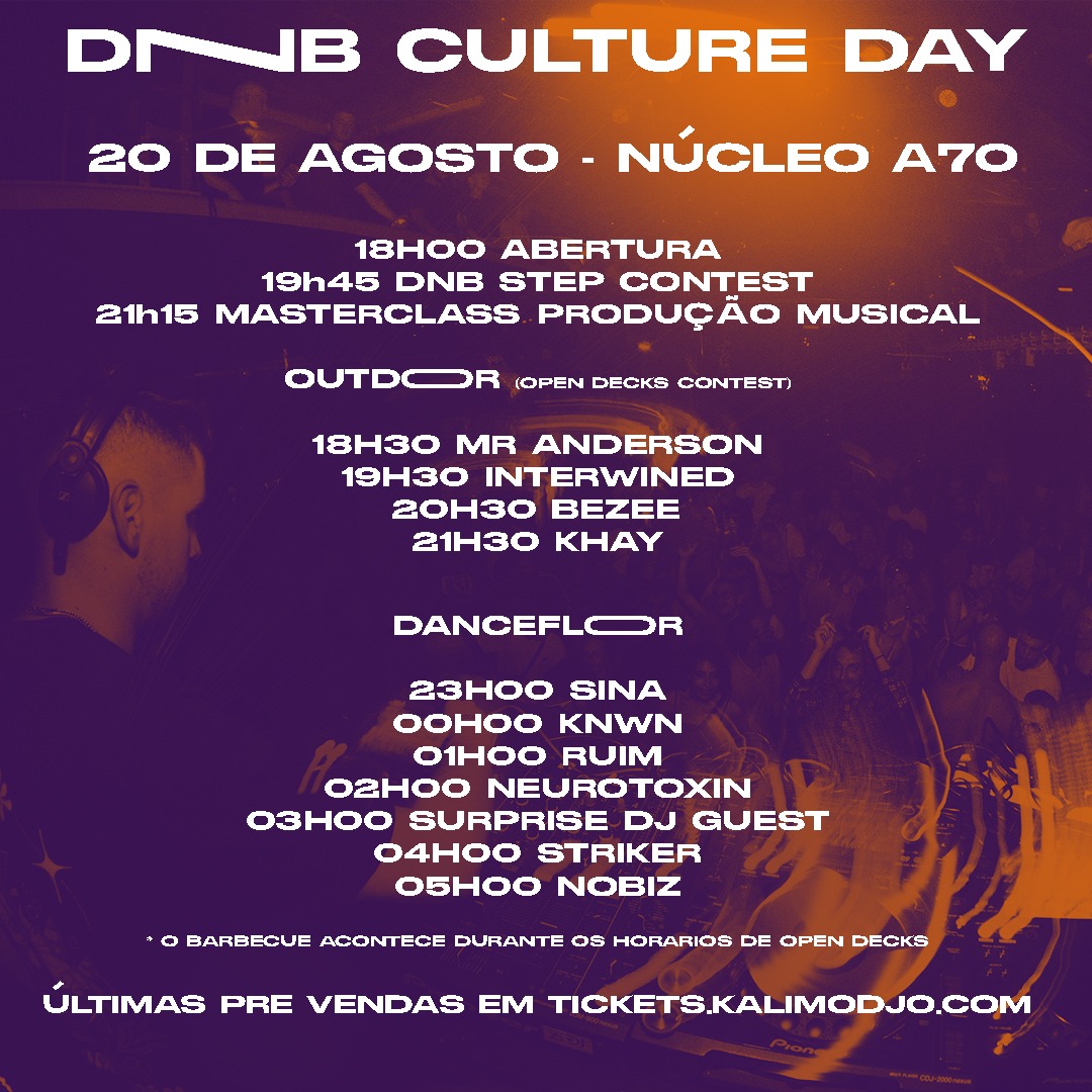 Informação útil para este Sábado! 

- O Núcleo A70 abre às 18h00.
- O Barbecue vai estar aberto durante os acts do Open Decks Contest.
- Comprem o bilhete antecipadamente para evitar filas.
- O evento acaba às 06h00.