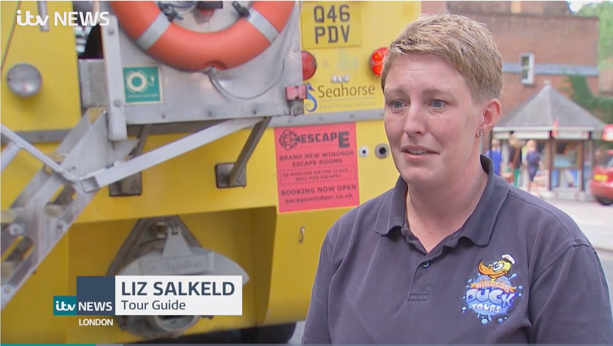 WindsorDuckTour's tweet photo. Who spotted us on @itvnews yesterday at 6:30pm? 👀

Our wonderful tour guide Liz spoke about how the train strikes have impacted us, commuters and visitors to Windsor.

We’ll always try to make your visit to Windsor as enjoyable as possible. 

Watch here: https://t.co/dRMEFJKITL https://t.co/mkvSUuFvUy